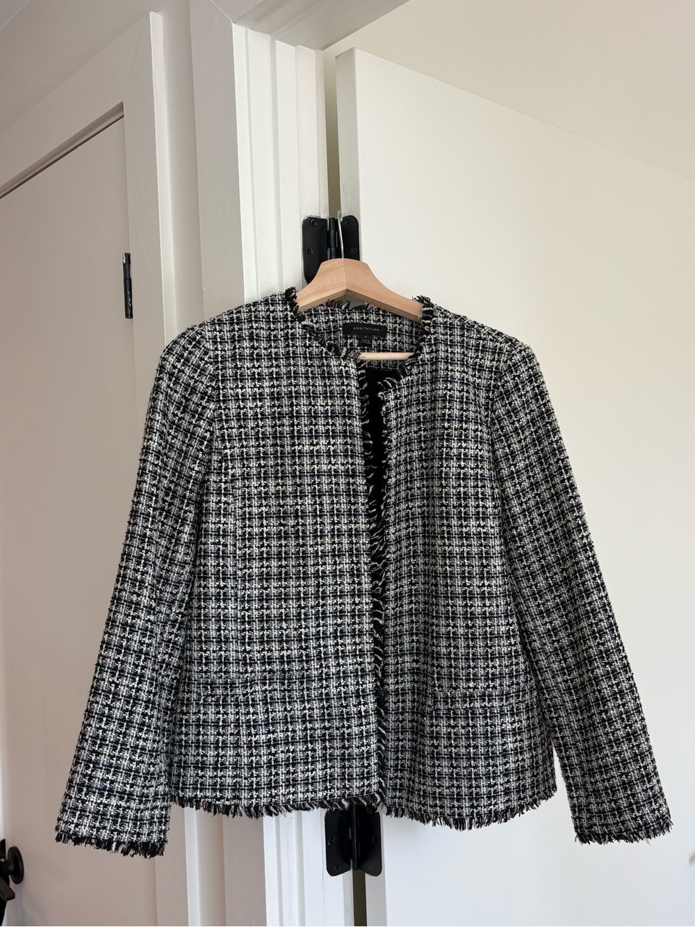 Ann Taylor Black & White Tweed Fringe Jacket